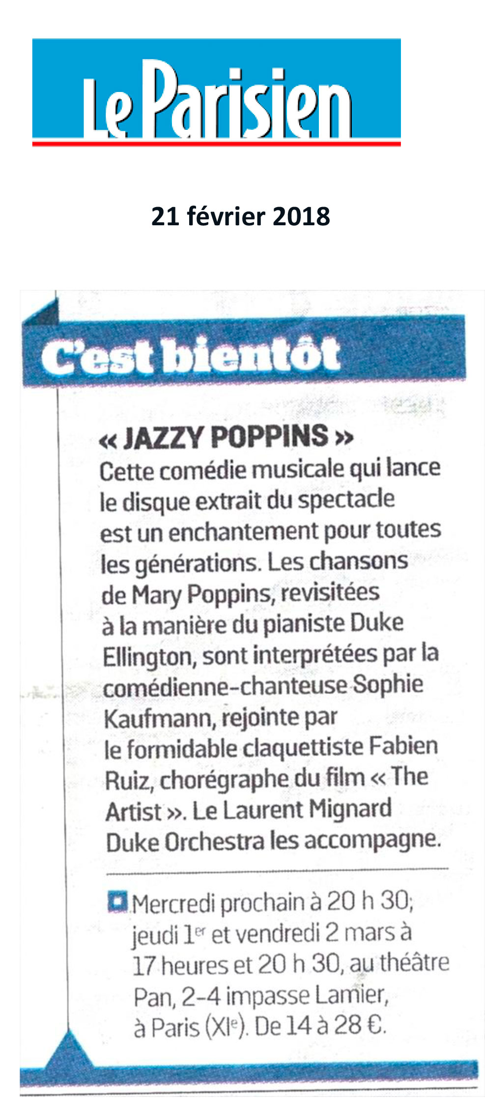 Le Parisien - Février 2018 - Jazzy Poppins